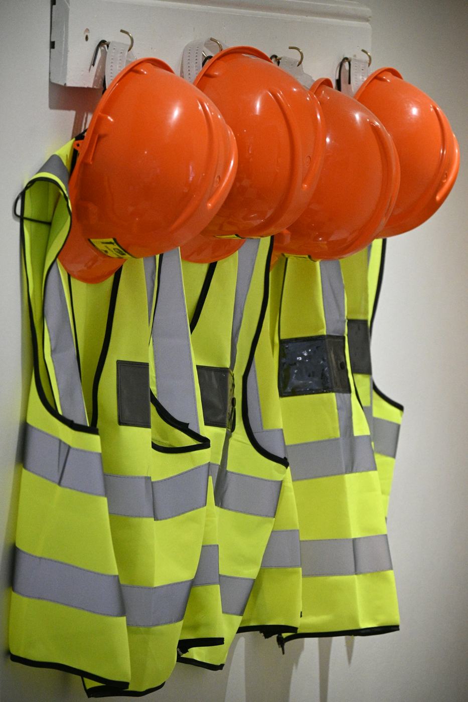 Hi-vis vests and hard hats ready for embroidery branding
