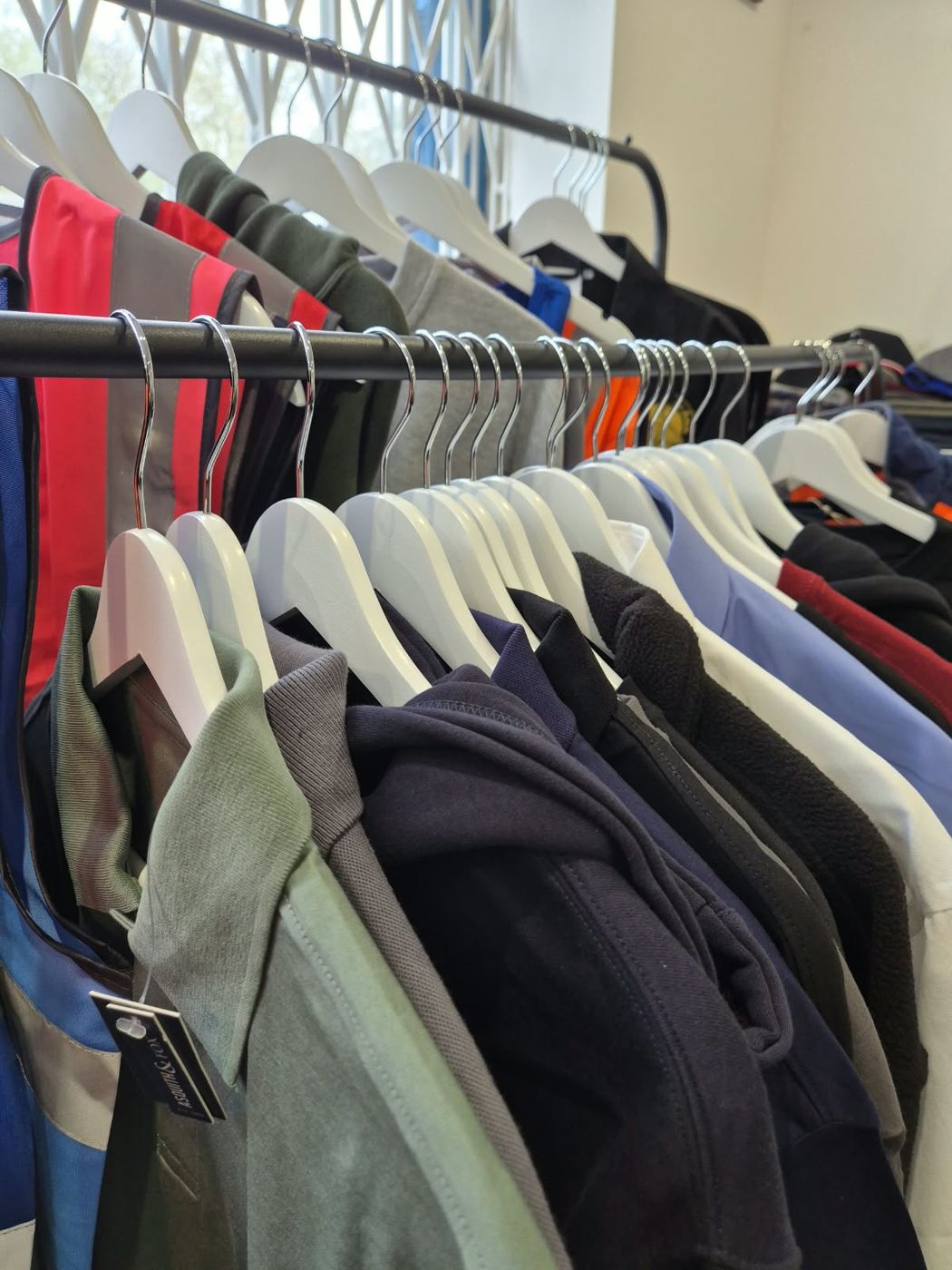 Garment rails in the Stitches 2 Impress showroom in Oadby, Leicester
