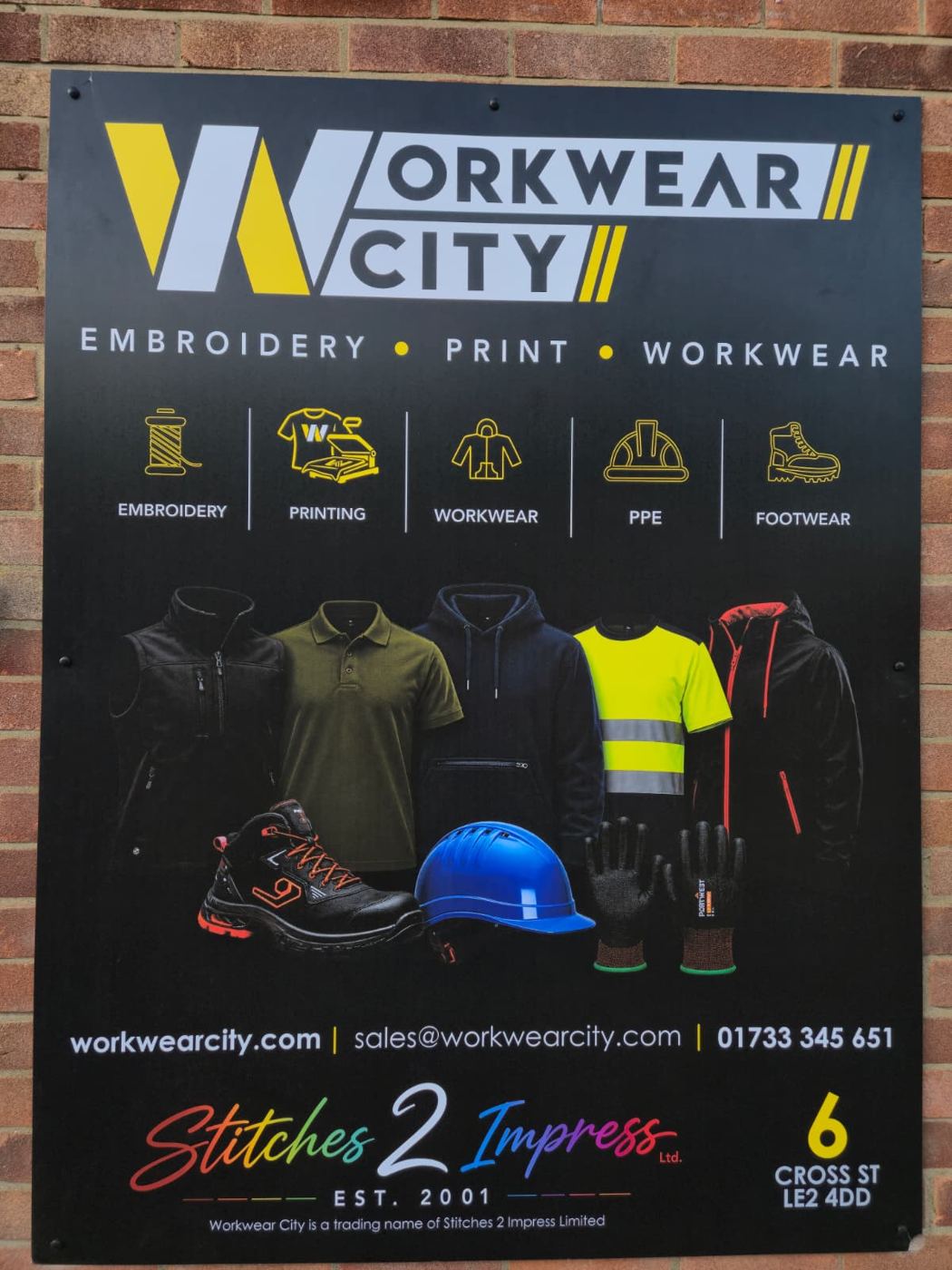 Workwear City sign, a trading name of Stitches 2 Impress Limited